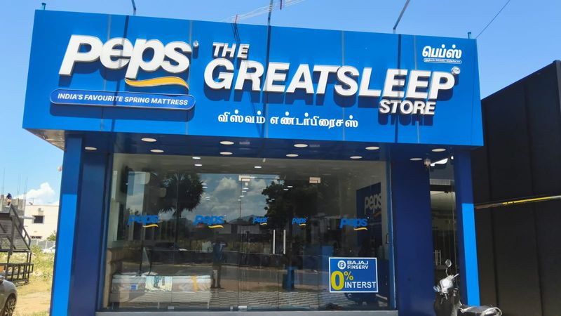 The Peps GreatSleep Store front on the Madurai – Tenkasi Main Road